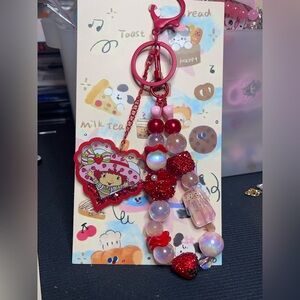 Cute Strawberry Kids Keychain with brightly colored Beads